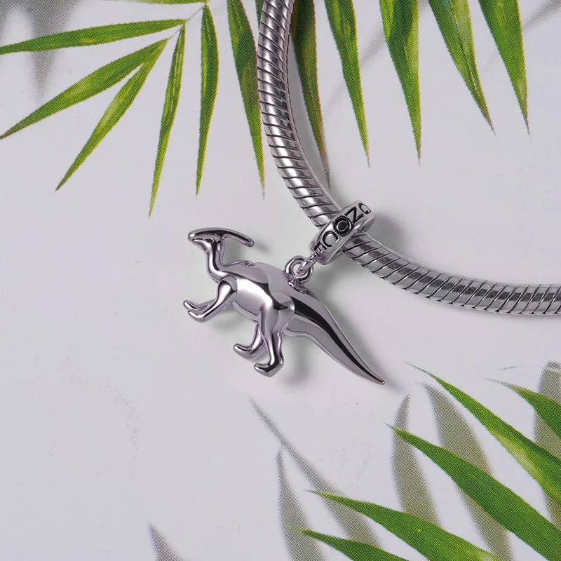 Gnoce charme dinosaure Parasaurolophus de 3 couleurs Alliage argent plaqué platine - Image 3