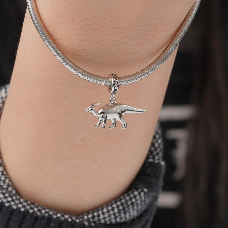 Gnoce charme dinosaure Parasaurolophus de 3 couleurs Alliage argent plaqué platine - Image 5