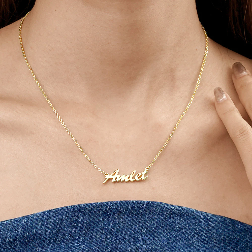 Gnoce "Cadeau pour Mon Amour" Collier de Nom Personnalisé en Argent Sterling 925 Plaqué Or 18K - Image 4