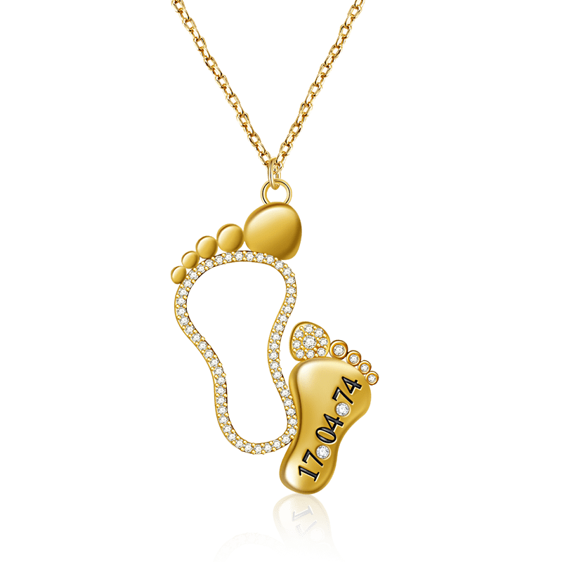 Collier Pied Maman et Bébé de Date en Argent 925 Incrusté de Pierres Cadeau de Fête des Mères