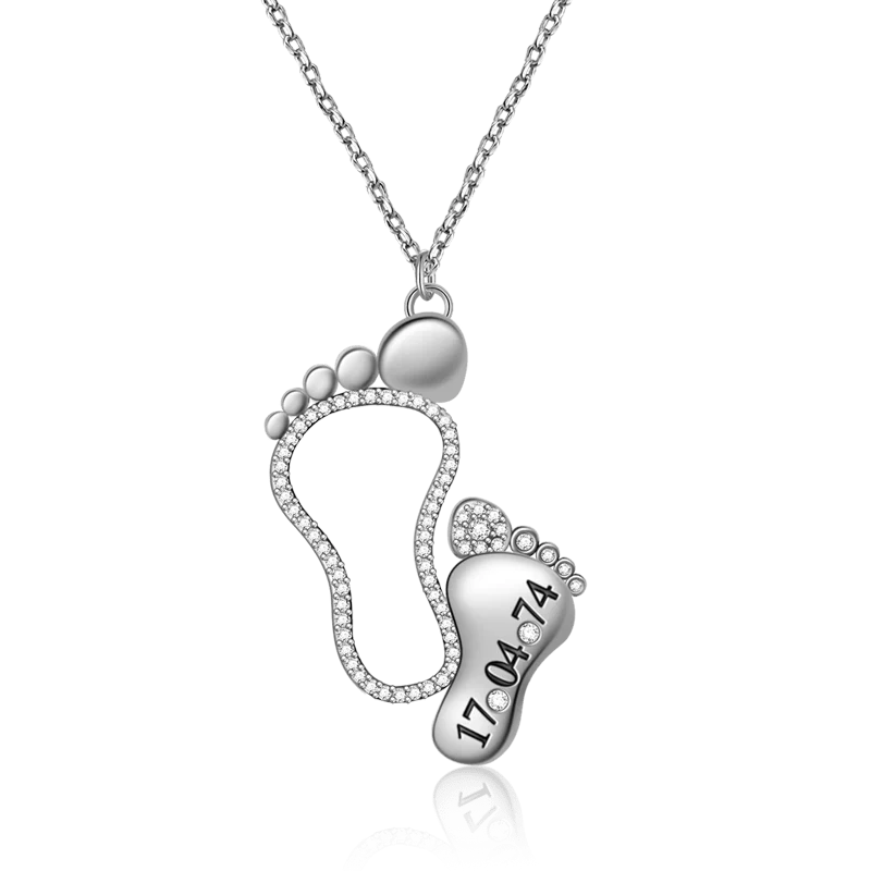 Collier Pied Maman et Bébé de Date en Argent 925 Incrusté de Pierres Cadeau de Fête des Mères - Image 2
