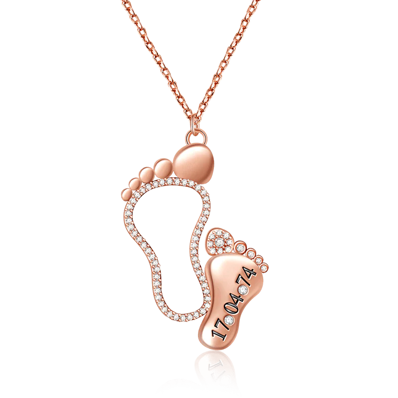 Collier Pied Maman et Bébé de Date en Argent 925 Incrusté de Pierres Cadeau de Fête des Mères - Image 3