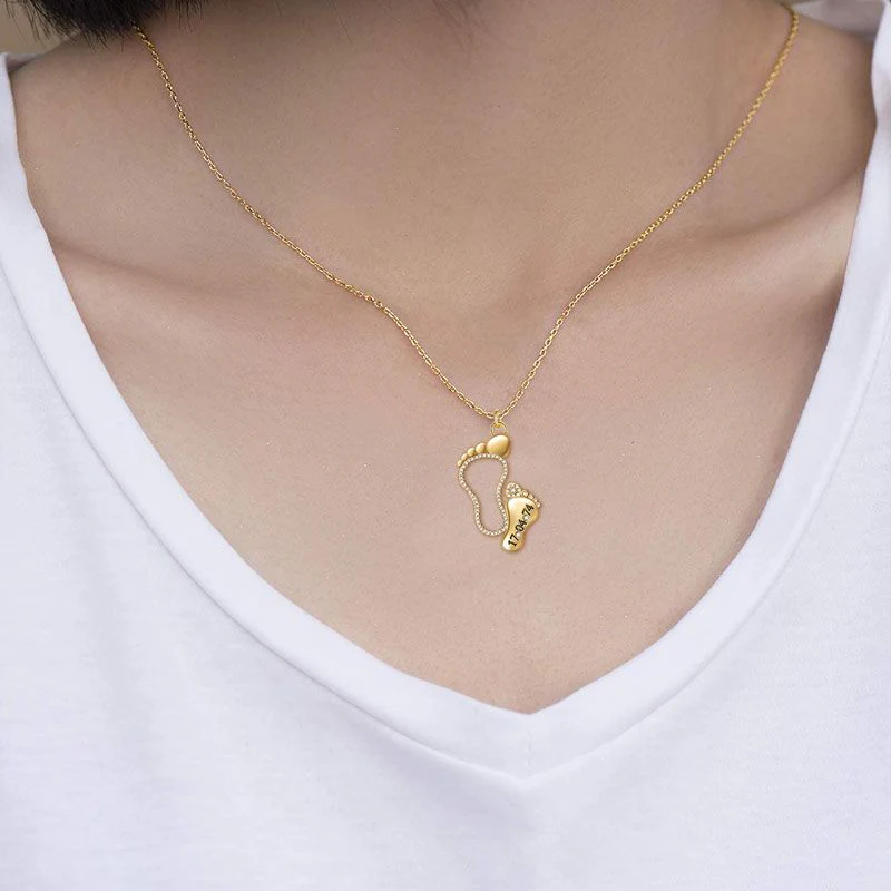 Collier Pied Maman et Bébé de Date en Argent 925 Incrusté de Pierres Cadeau de Fête des Mères - Image 4