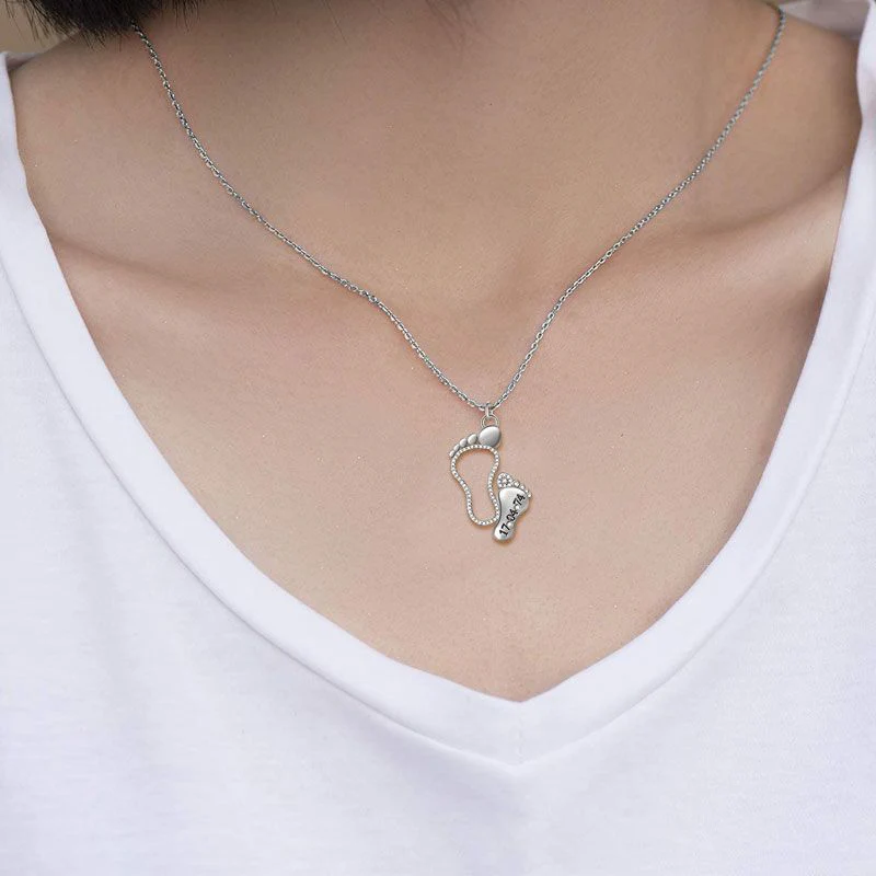 Collier Pied Maman et Bébé de Date en Argent 925 Incrusté de Pierres Cadeau de Fête des Mères - Image 5