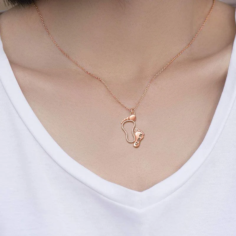 Collier Pied Maman et Bébé de Date en Argent 925 Incrusté de Pierres Cadeau de Fête des Mères - Image 6