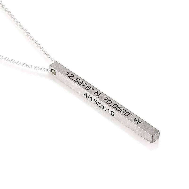 Gnoce "Mon Amour Autour de Toi" Collier de Barre Gravée Solide en Argent Sterling 925 Multicolore