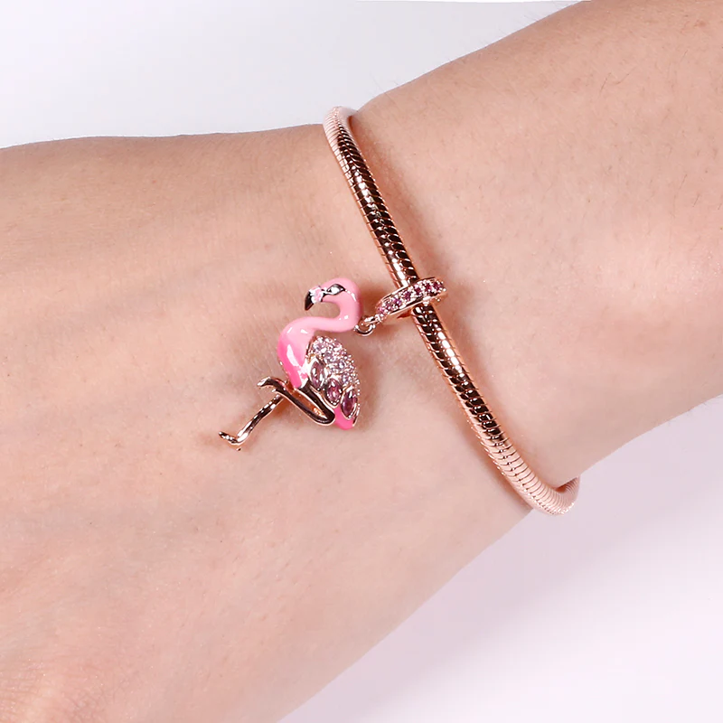 Gnoce Pendentif Flamingo Rose Valentine Alliage argent plaqué platine - Image 2