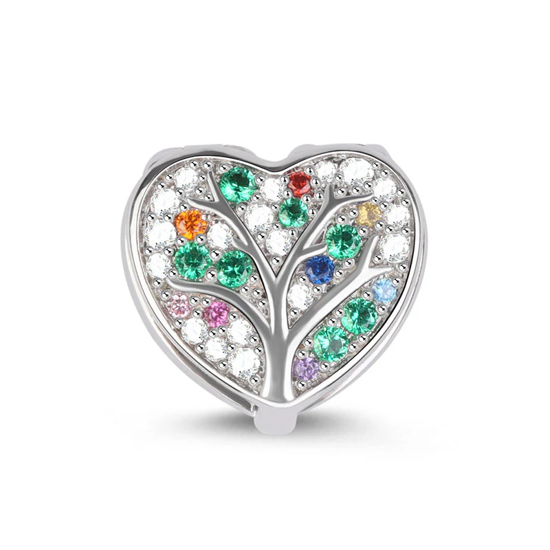 Gnoce Charm en forme de cœur Arbre généalogique Alliage argent plaqué platine - Image 2