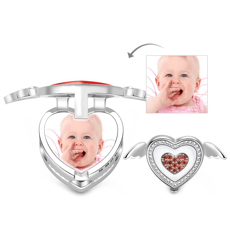 Gnoce "Tu es Mon Ange" Perle de Photo Personnalisée en Argent Sterling 925 Émail Rouge Forme de Cœur Aile