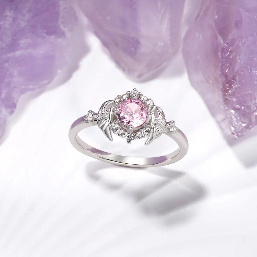 Gnoce Anneau découpé en diamant ailes d'ange Alliage argent plaqué platine - Image 3