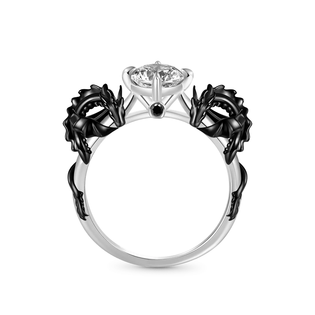 Gnoce Anneau de diamant Étreinte du dragon noir Alliage argent plaqué platine