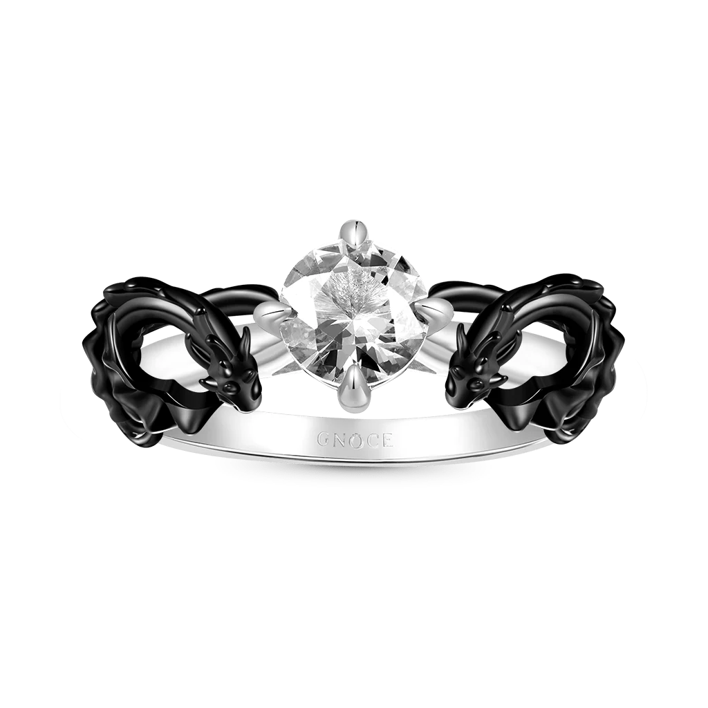Gnoce Anneau de diamant Étreinte du dragon noir Alliage argent plaqué platine - Image 2