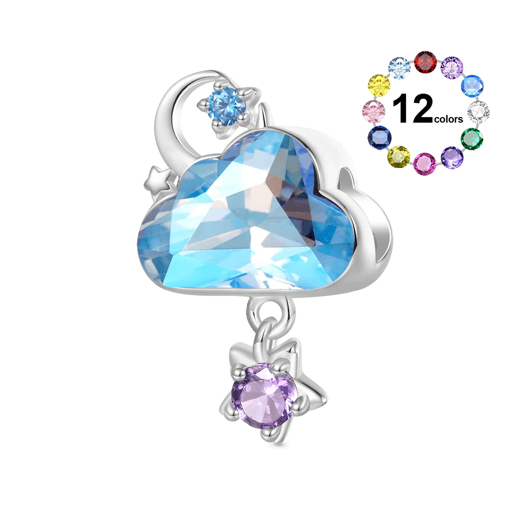 Gnoce Charme de Pierre de Naissance Étoile Nuage Bleue Alliage argent plaqué platine