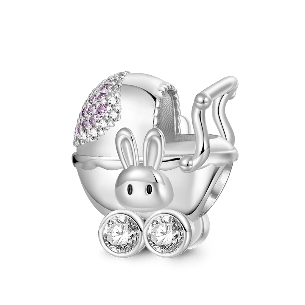 Gnoce Charm gravable de landau de bébé lapin Alliage argent plaqué platine