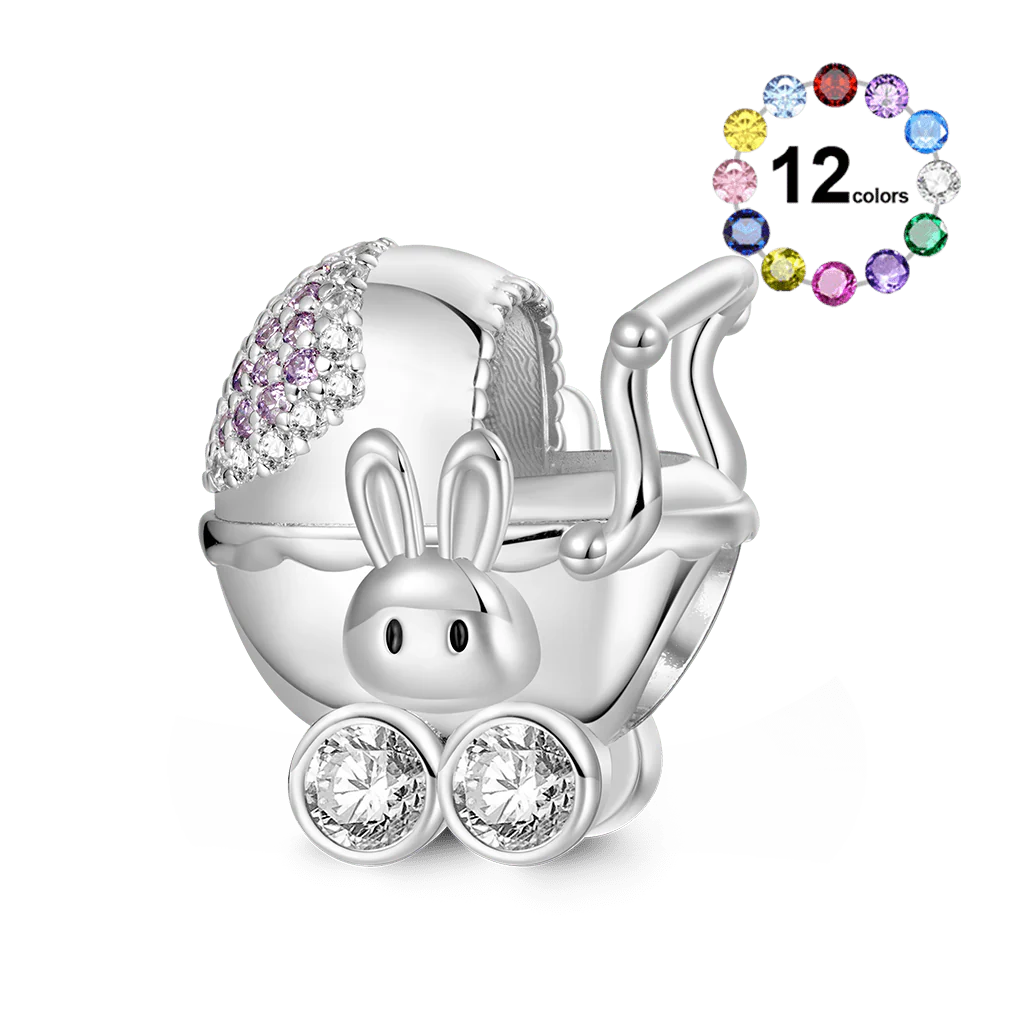 Gnoce Charm gravable de landau de bébé lapin Alliage argent plaqué platine - Image 2