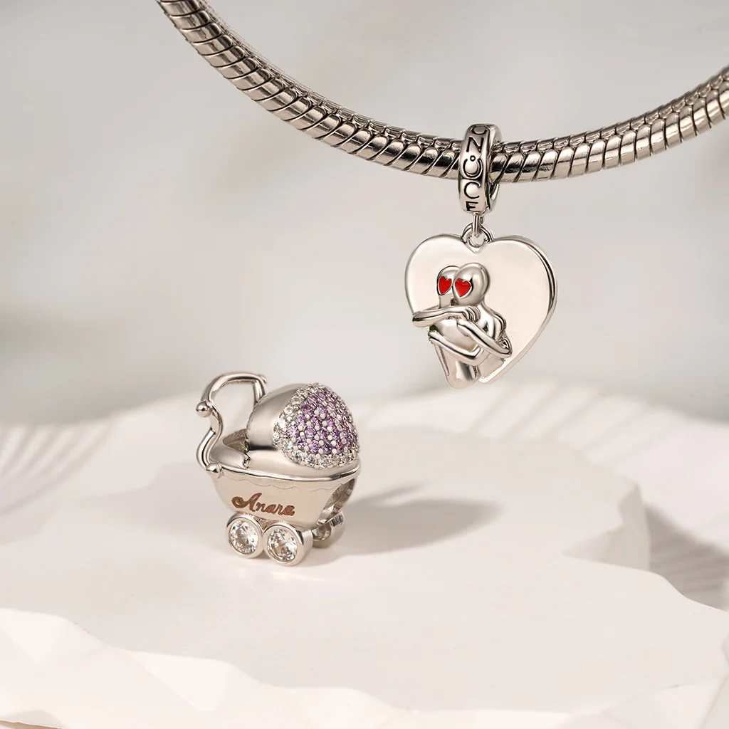 Gnoce Charm gravable de landau de bébé lapin Alliage argent plaqué platine - Image 5