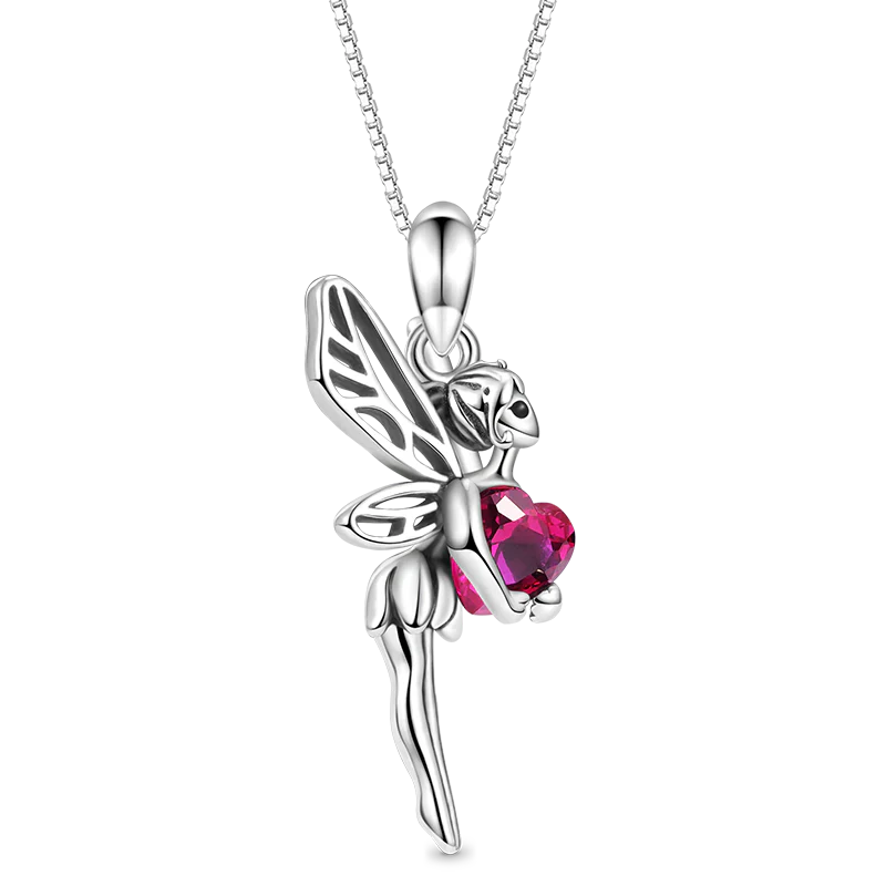 Gnoce Collier en pierres précieuses en forme de cœur et fée papillon Alliage argent plaqué platine