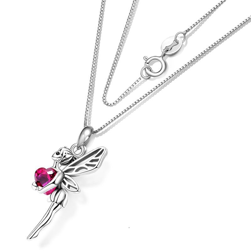 Gnoce Collier en pierres précieuses en forme de cœur et fée papillon Alliage argent plaqué platine - Image 2