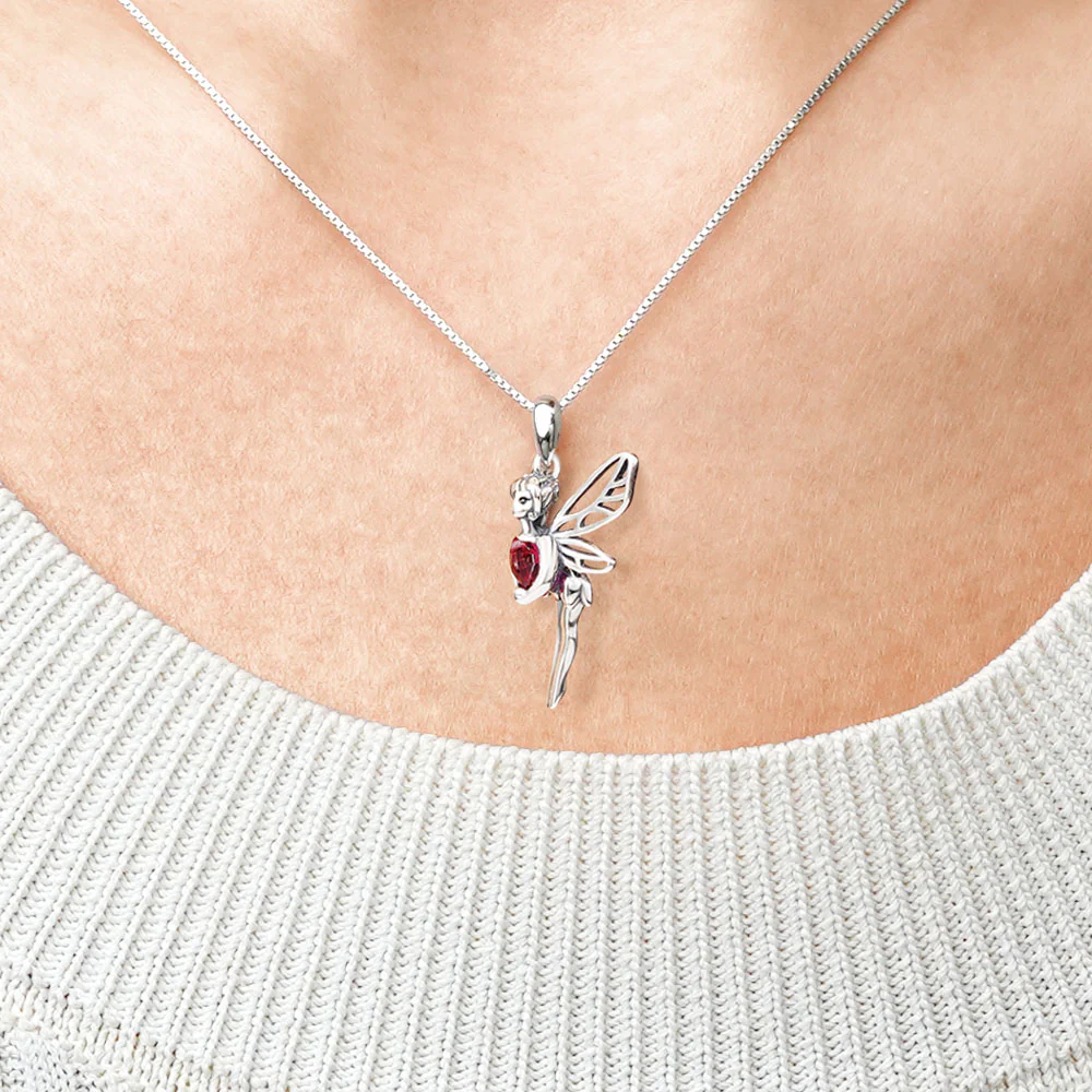 Gnoce Collier en pierres précieuses en forme de cœur et fée papillon Alliage argent plaqué platine - Image 4