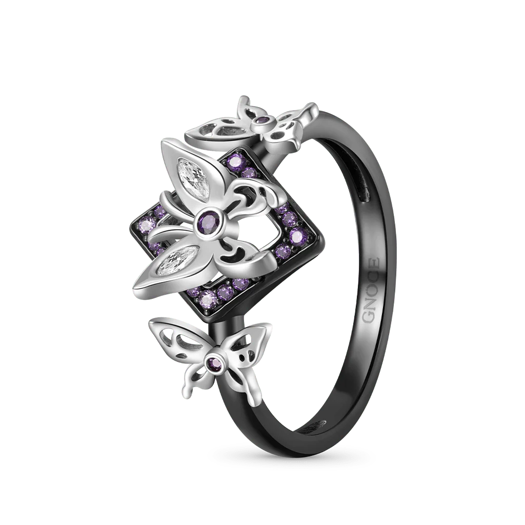 Gnoce Anneau Rhombus Papillon Triple Sombre Alliage argent plaqué platine - Image 4
