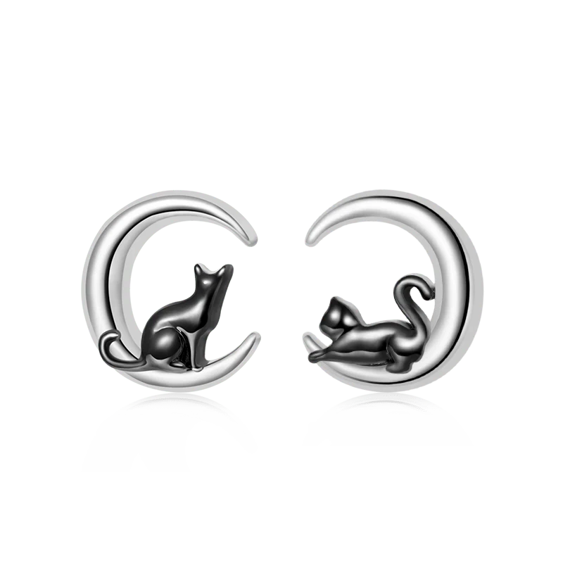 Gnoce Boucles d'oreilles en forme de lune de chat noir Alliage argent plaqué platine