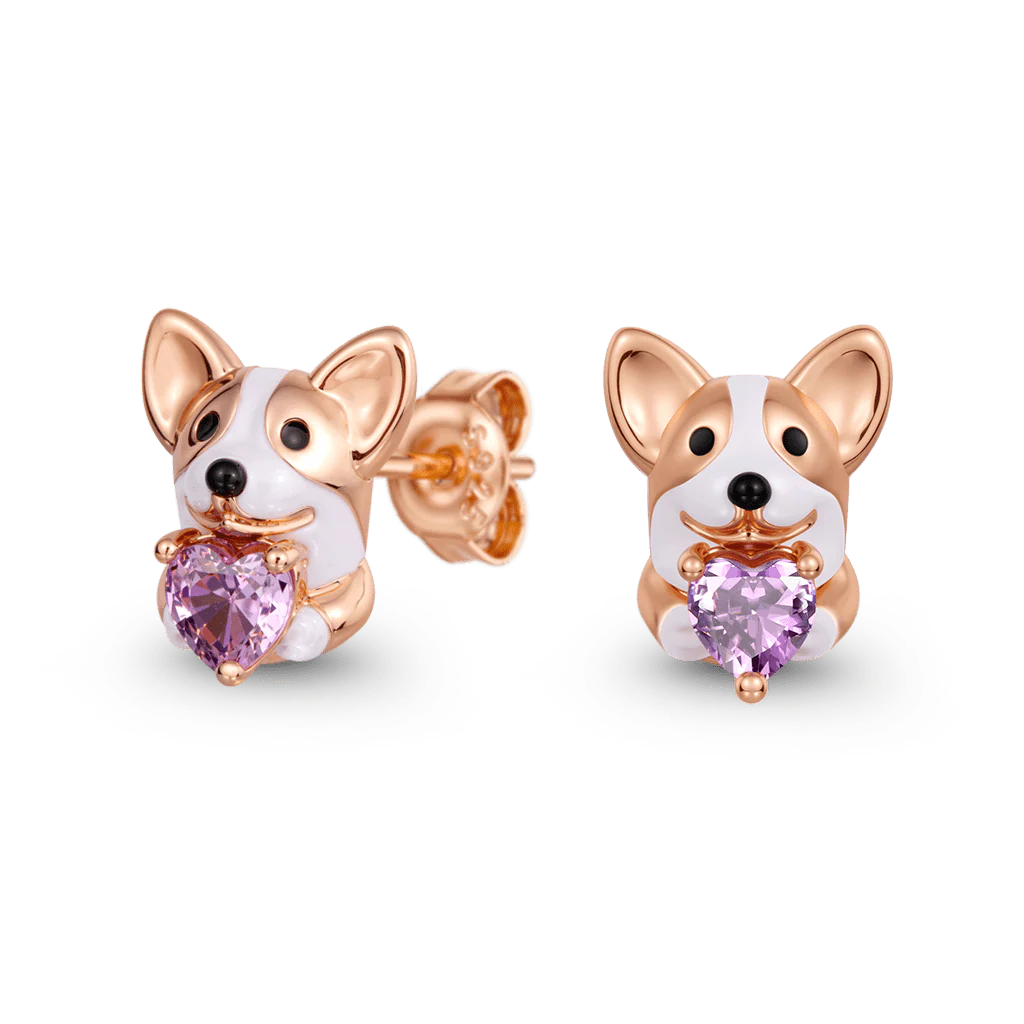 Gnoce Boucles d'oreilles Stud Amour Corgi Alliage argent plaqué platine