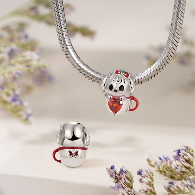 Gnoce Charm cœur câlin chien tasse mignonne Alliage argent plaqué platine - Image 2