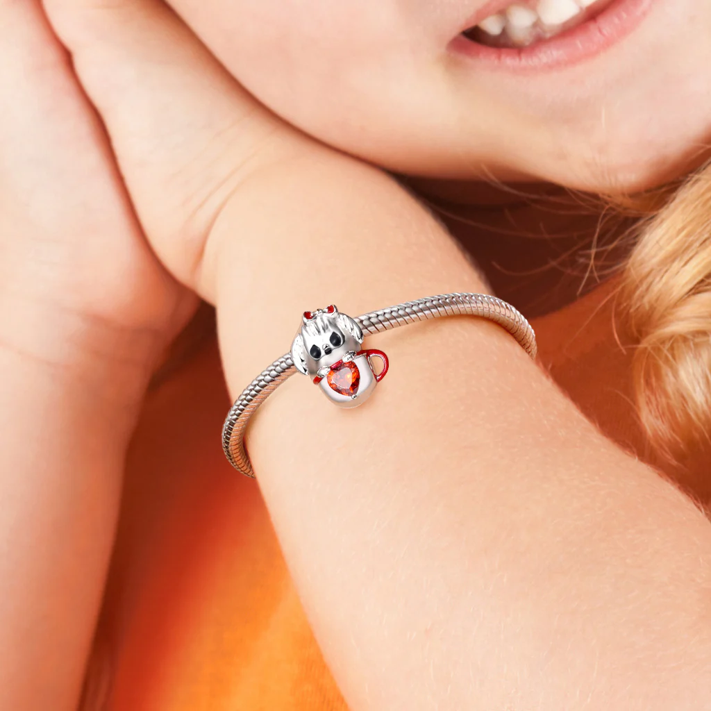 Gnoce Charm cœur câlin chien tasse mignonne Alliage argent plaqué platine - Image 4