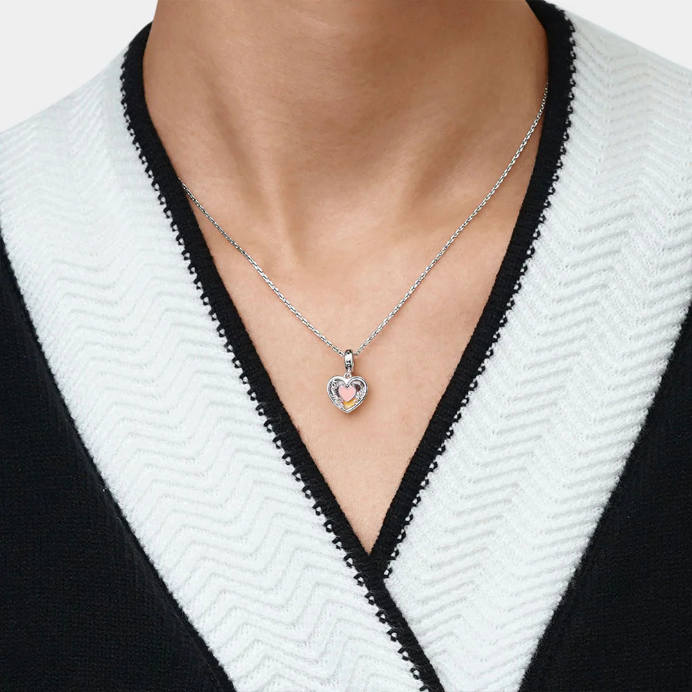 Gnoce Charm personnalisé en cœur "Fille & Mère" Alliage argent plaqué platine - Image 4