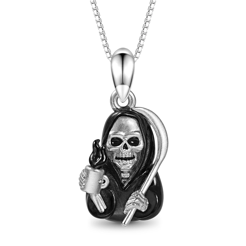Gnoce Collier de squelette de la mort Alliage argent plaqué platine