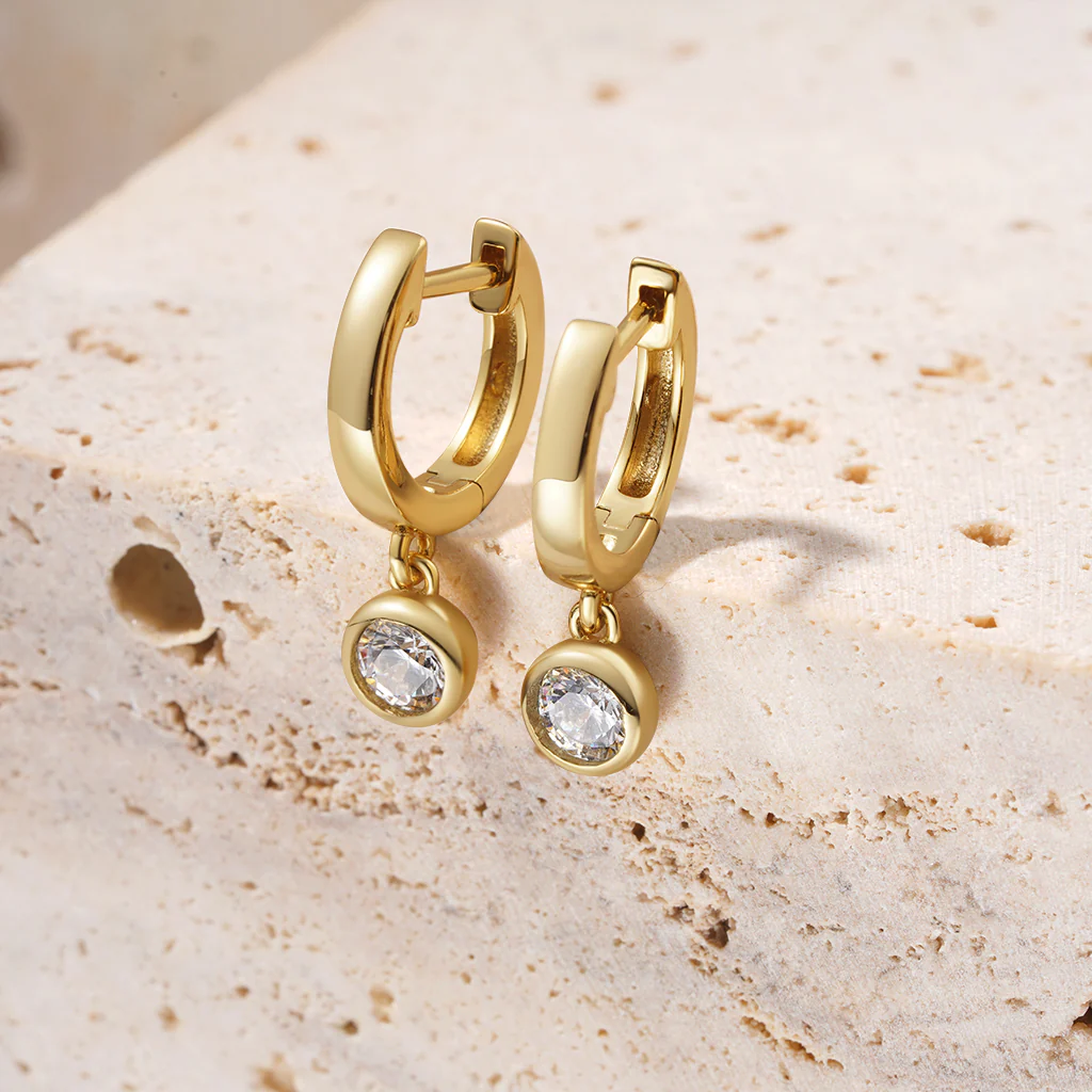 Gnoce Boucles d'oreilles goutte diamant rond Alliage argent plaqué platine - Image 4