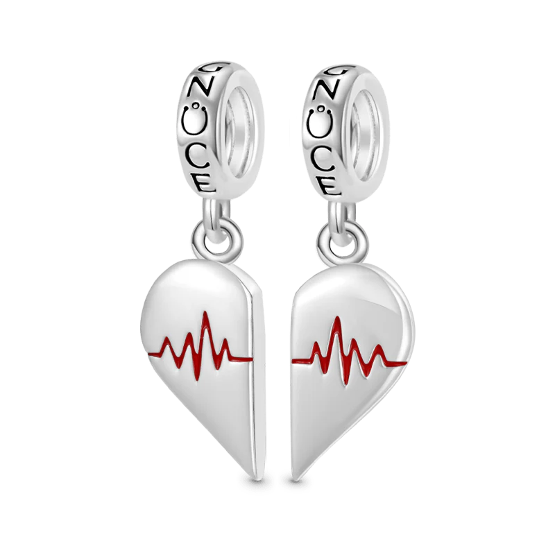 Gnoce Charm EKG de couple en forme de cœur gravable Alliage argent plaqué platine