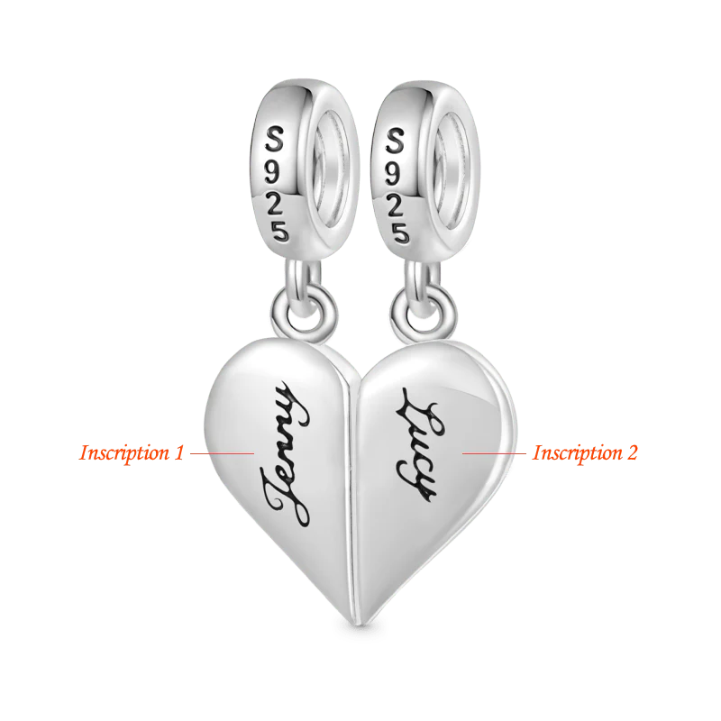 Gnoce Charm EKG de couple en forme de cœur gravable Alliage argent plaqué platine - Image 2