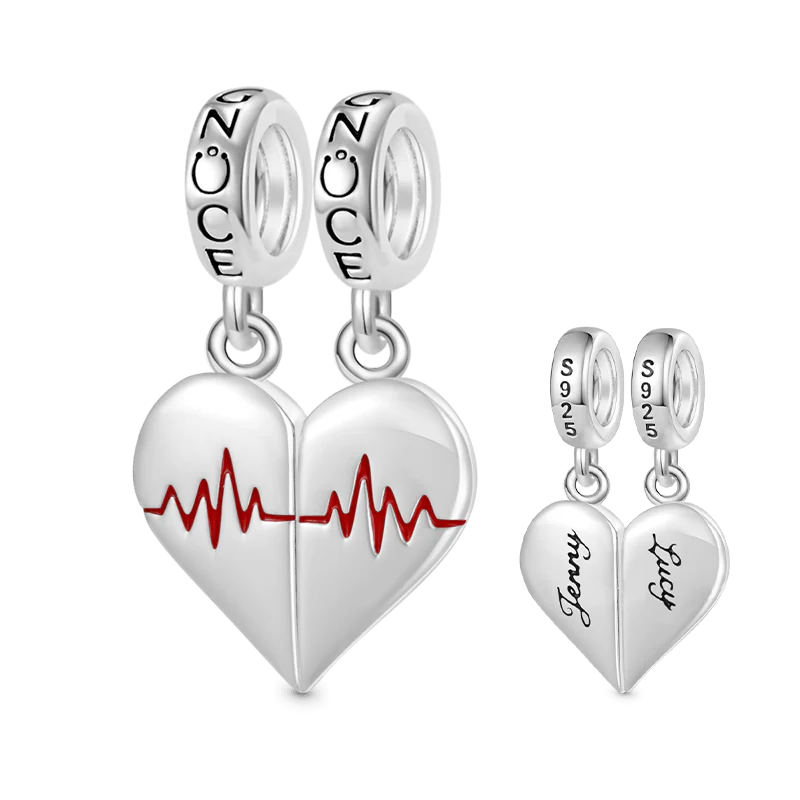 Gnoce Charm EKG de couple en forme de cœur gravable Alliage argent plaqué platine - Image 3