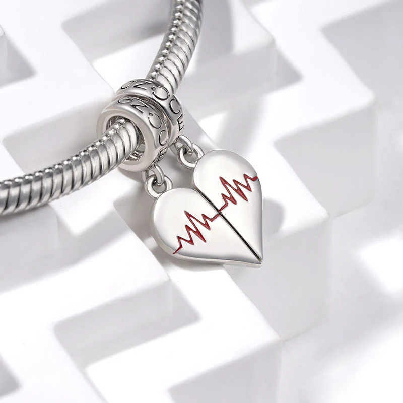 Gnoce Charm EKG de couple en forme de cœur gravable Alliage argent plaqué platine - Image 4
