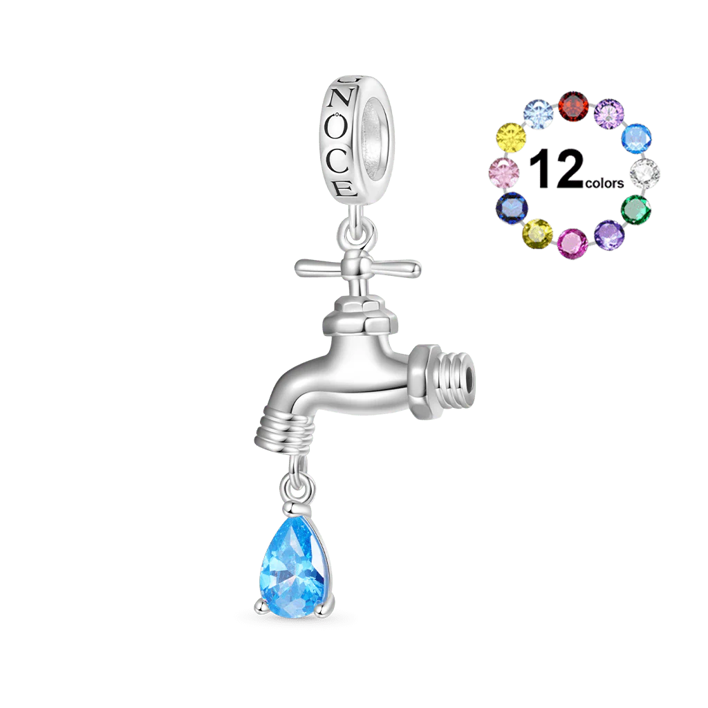 Gnoce Robinet avec Goutte de Diamant Charm de Pierre de Naissance Alliage argent plaqué platine