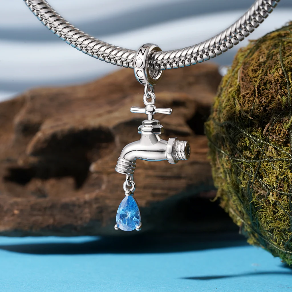 Gnoce Robinet avec Goutte de Diamant Charm de Pierre de Naissance Alliage argent plaqué platine - Image 3