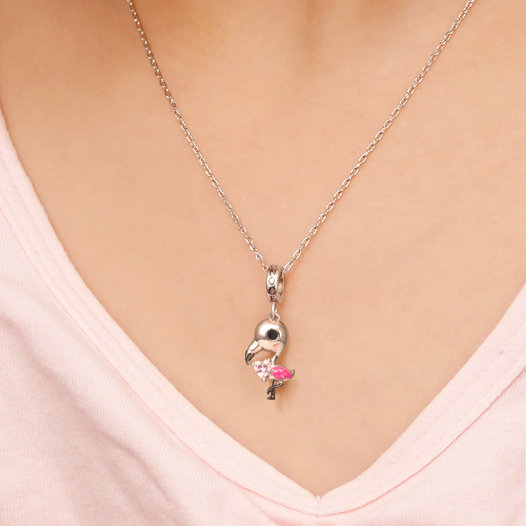 Gnoce Flamant Embrasse Cœur Gemme Collier Alliage argent plaqué platine - Image 4