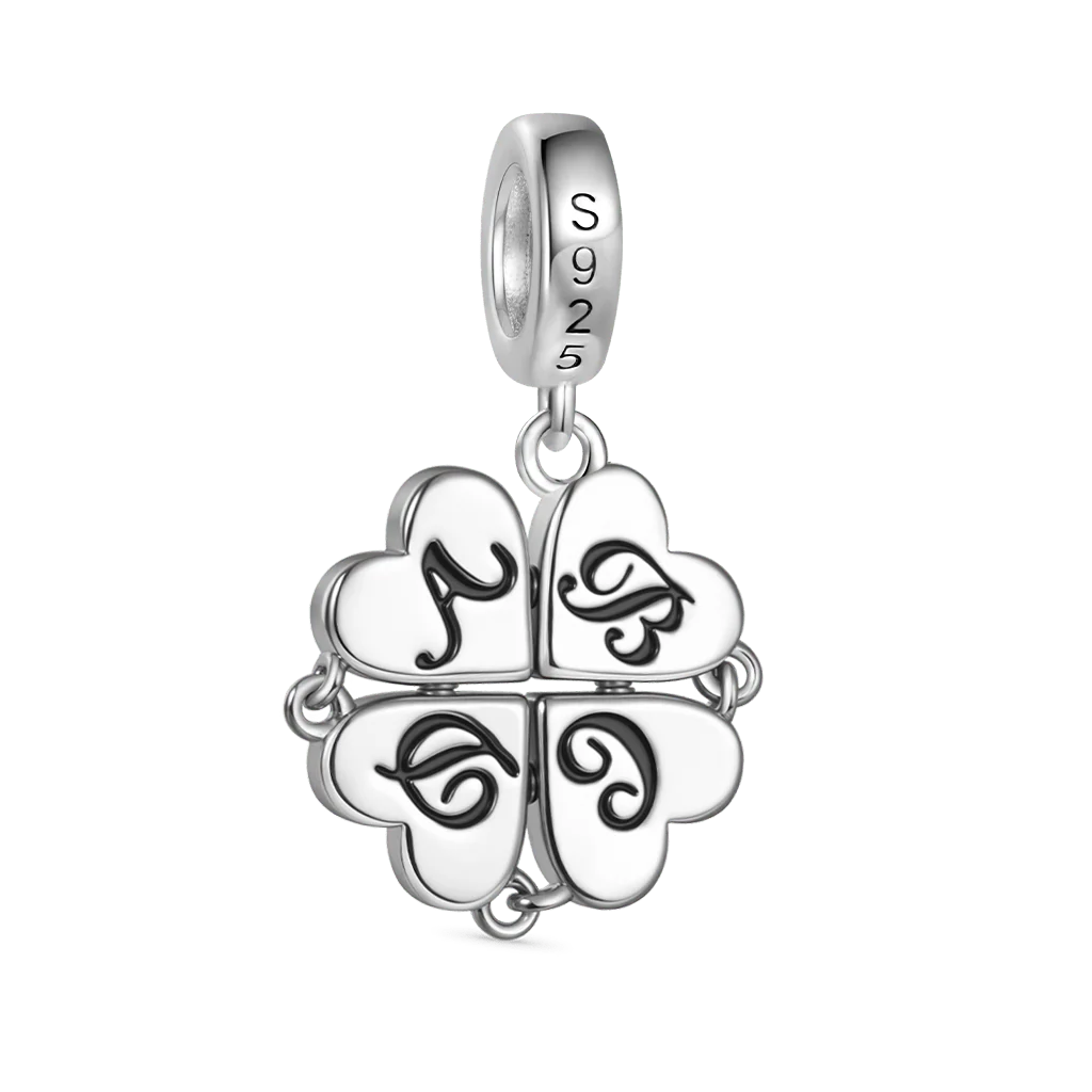Gnoce Charme de pierre de naissance en trèfle magnétique gravable Alliage argent plaqué platine - Image 3