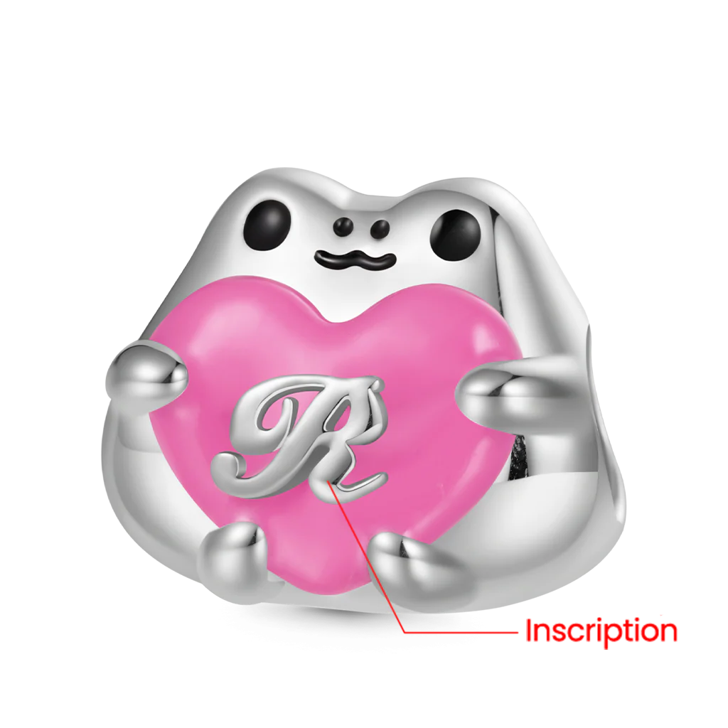 Gnoce Charm cœur câlin de grenouille mignonne gravable Alliage argent plaqué platine - Image 2