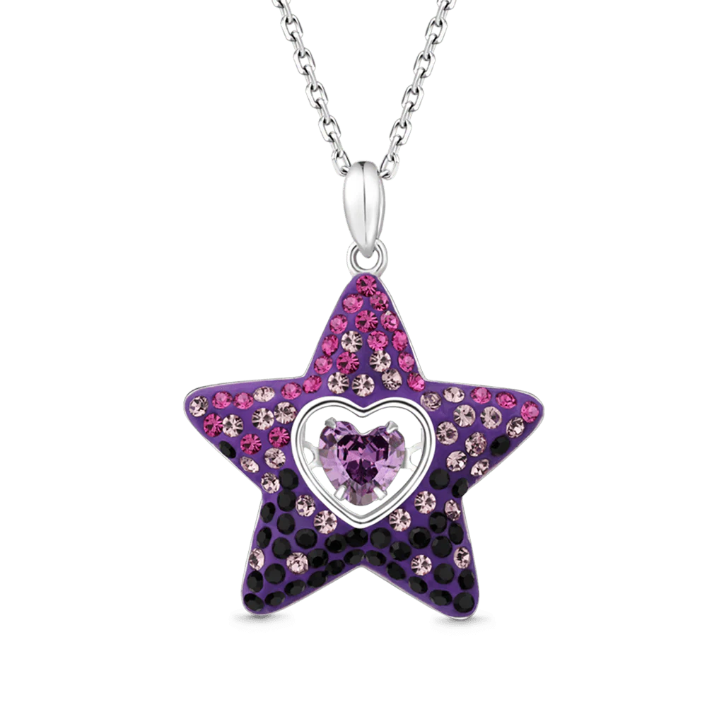 Gnoce Collier étoile améthyste cœur dansant Alliage argent plaqué platine
