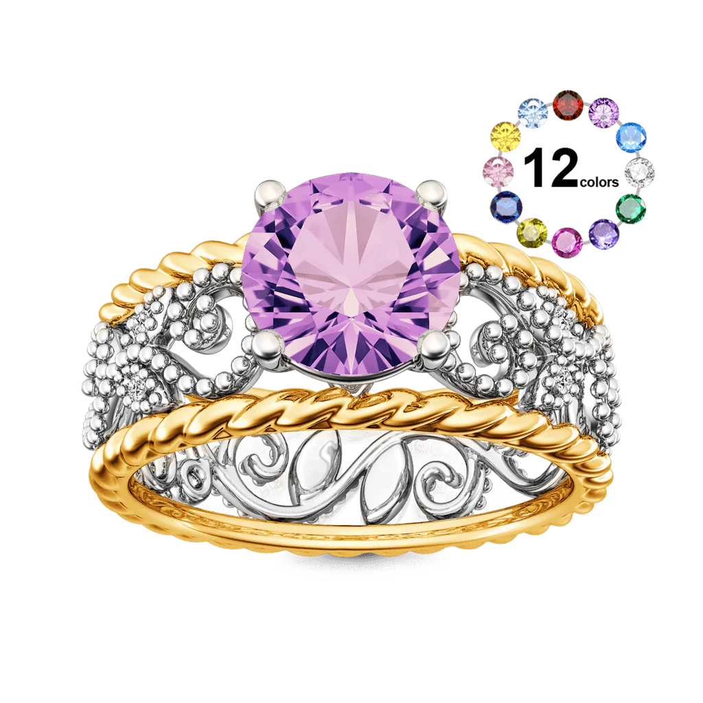 Daffany Bague de Naissance Vintage en Corde Torsadée avec Pierres Rondes