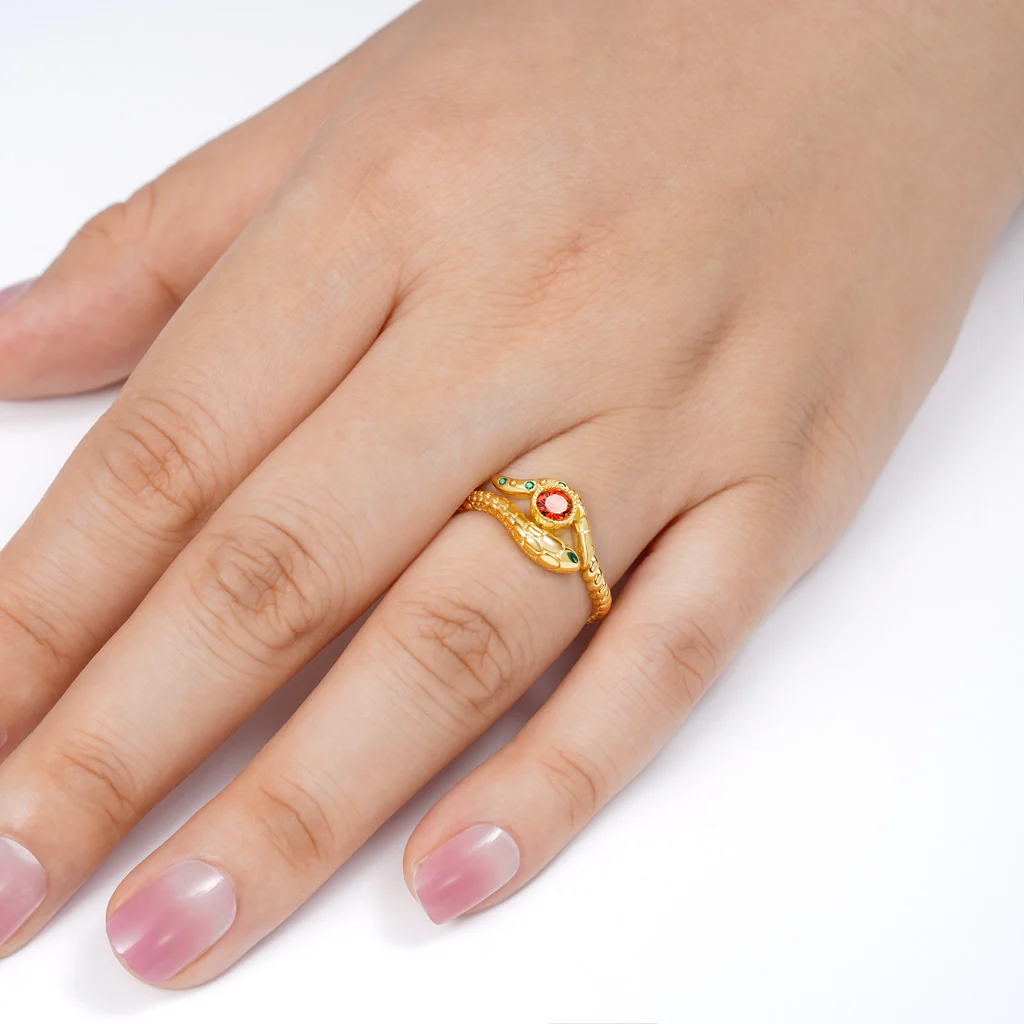 Gnoce Bague en corde tordue en gemmes avec serpent Alliage argent plaqué platine - Image 4