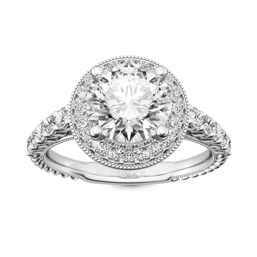 Gnoce Bague halo à taille ronde en milgrain Alliage argent plaqué platine