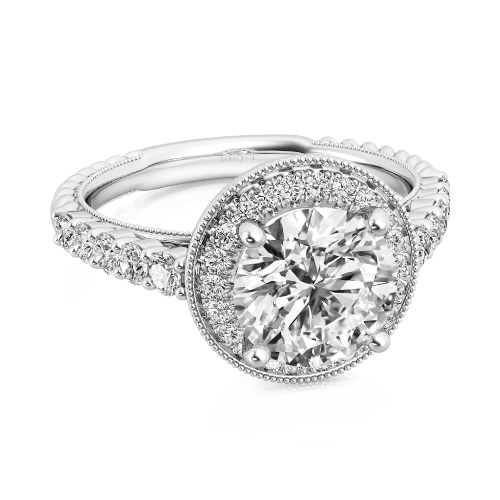 Gnoce Bague halo à taille ronde en milgrain Alliage argent plaqué platine - Image 3