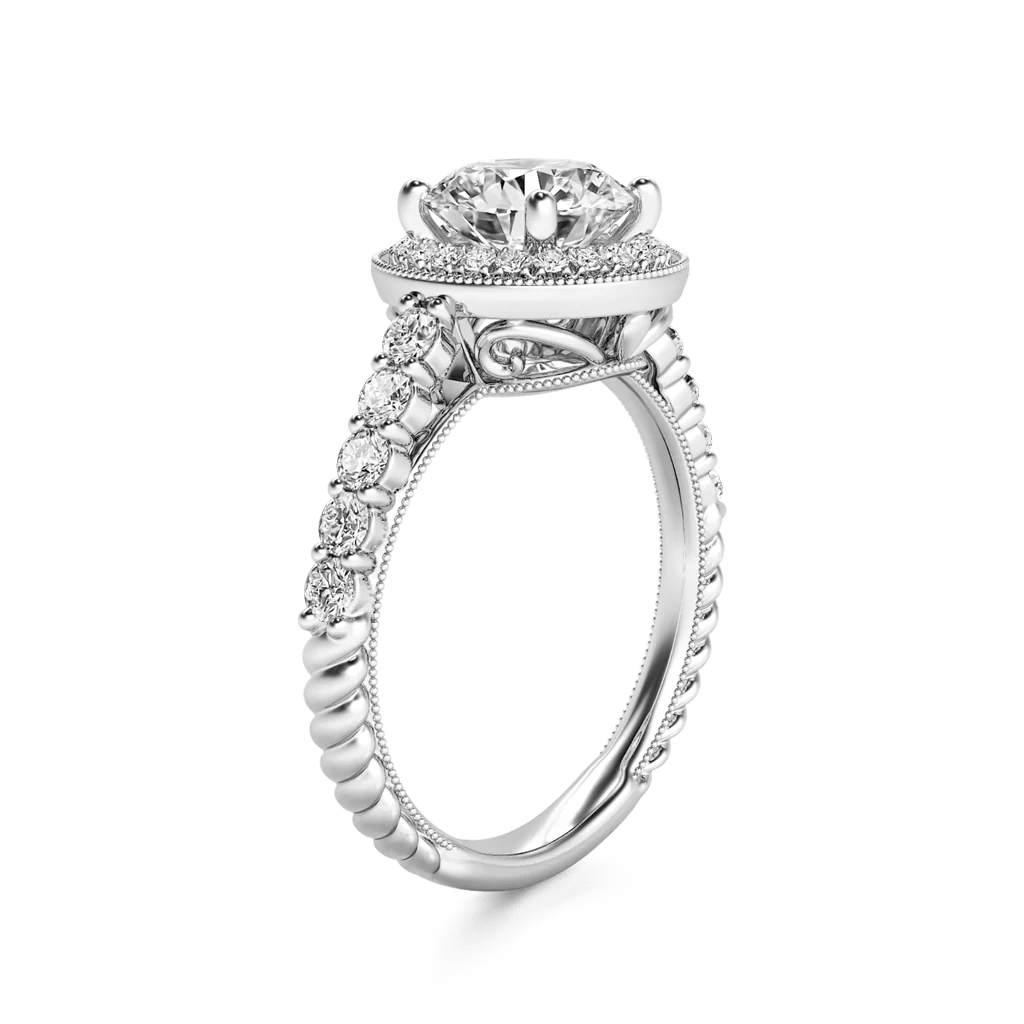 Gnoce Bague halo à taille ronde en milgrain Alliage argent plaqué platine - Image 4
