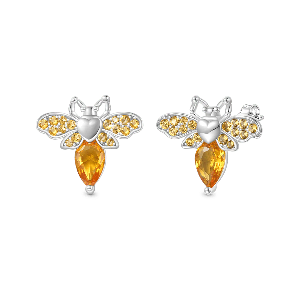 Gnoce Boucles d'oreilles abeille Alliage argent plaqué platine - Image 2