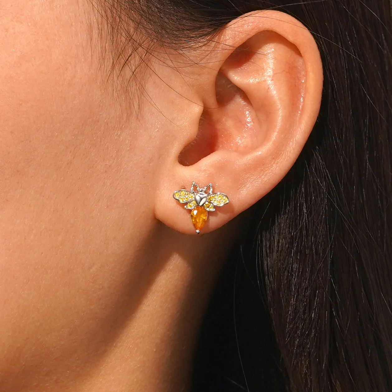 Gnoce Boucles d'oreilles abeille Alliage argent plaqué platine - Image 5