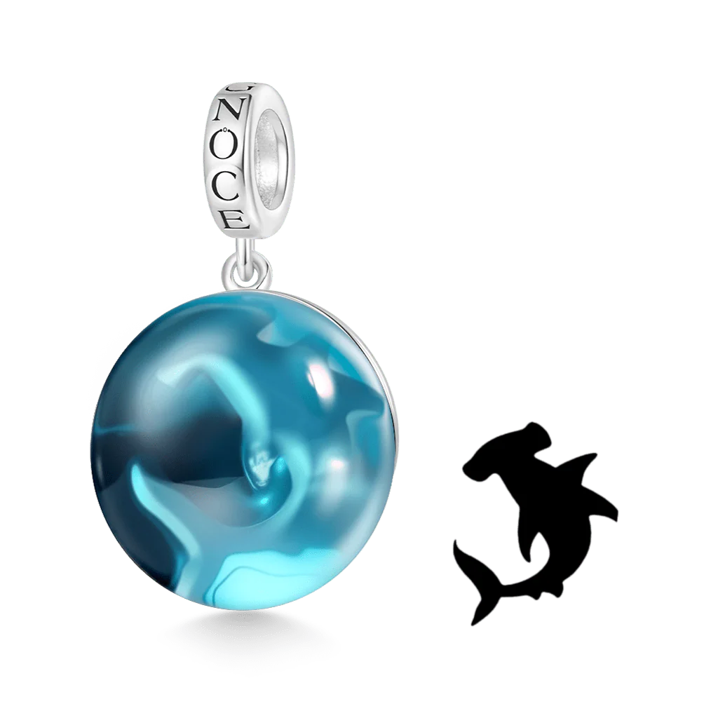 Gnoce Charme de projection en verre requin marteau Alliage argent plaqué platine