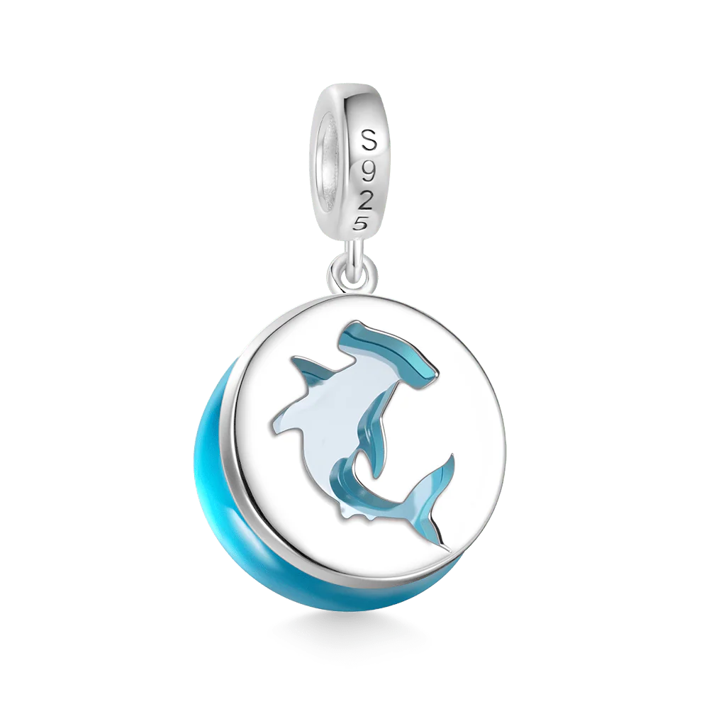 Gnoce Charme de projection en verre requin marteau Alliage argent plaqué platine - Image 2